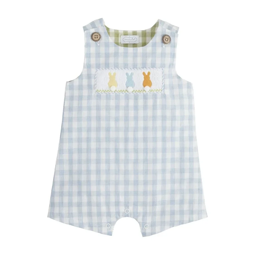 Mud Pie Baby Boys Gingham Bunny Jon Jon Romper Easter One-Piece Blue 3-6M NWT